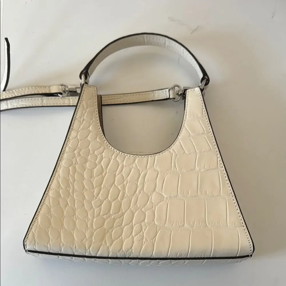 Staud Mini Crossbody Rey Bag Cream Croc Embossed